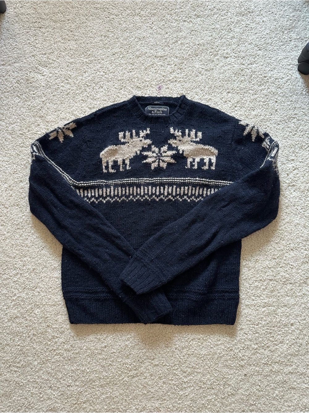 Abercrombie & Fitch Navy Knit Sweater with Moose